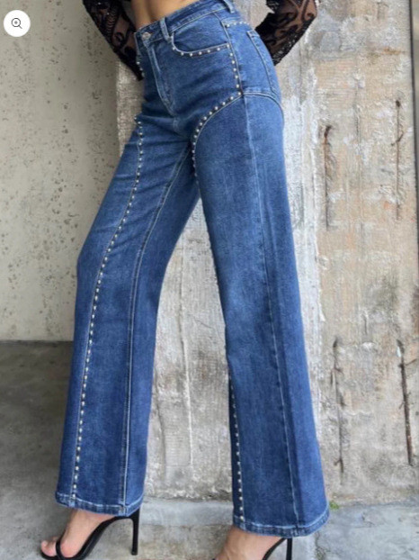 ✨Club & Party Vintage High Waist Studded Denim Straight Pants🖤