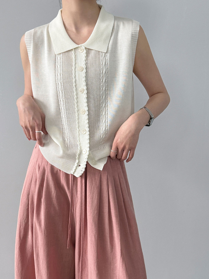 ✨Street & Daily Vintage Turn Down Collar Sleeveless Knit Top🖤