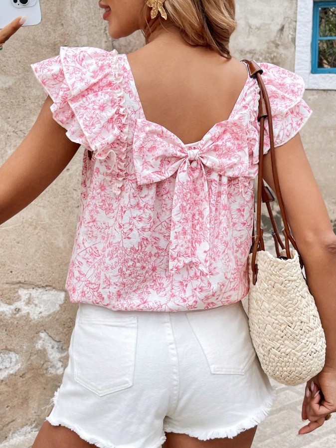 ✨Daily & Street Butterfly Printed Layered Ruffle Short Sleeve Top🦋
