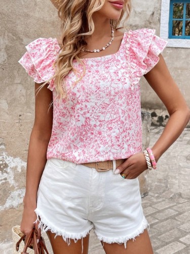 ✨Daily & Street Butterfly Printed Layered Ruffle Short Sleeve Top🦋