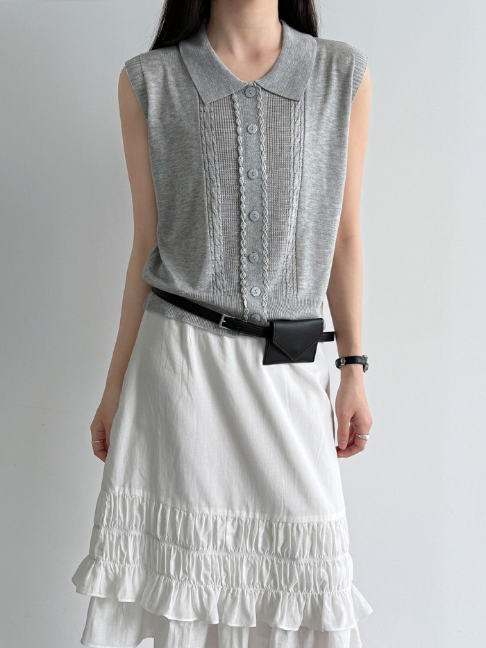 ✨Street & Daily Vintage Turn Down Collar Sleeveless Knit Top🖤