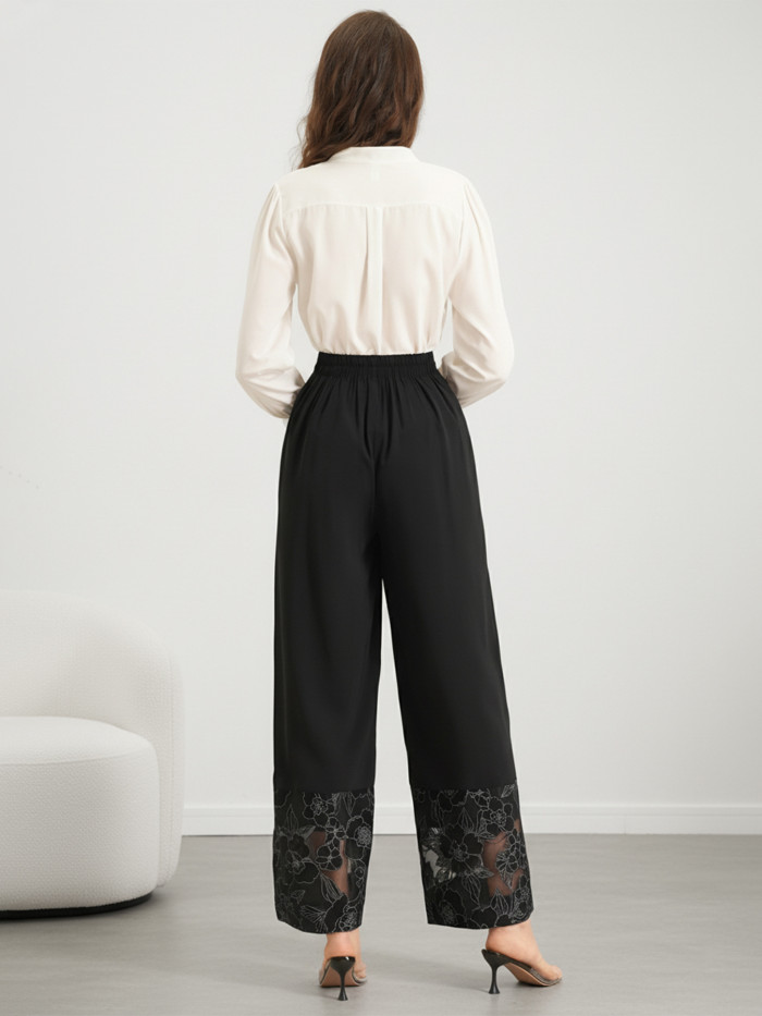 ✨Daily & Vacation Solid Color Perspective Lace Patchwork Wide Leg Pants🌷