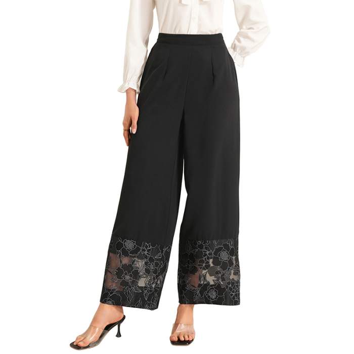 ✨Daily & Vacation Solid Color Perspective Lace Patchwork Wide Leg Pants🌷
