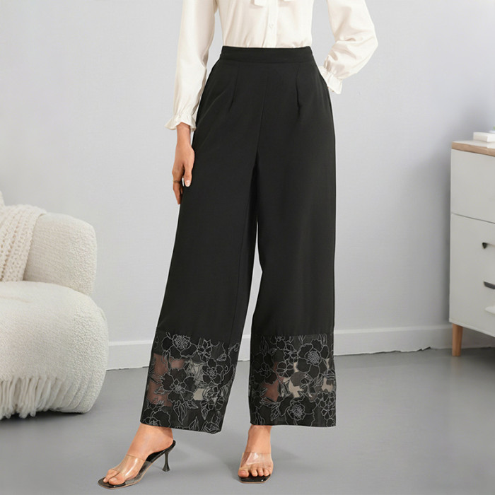 ✨Daily & Vacation Solid Color Perspective Lace Patchwork Wide Leg Pants🌷