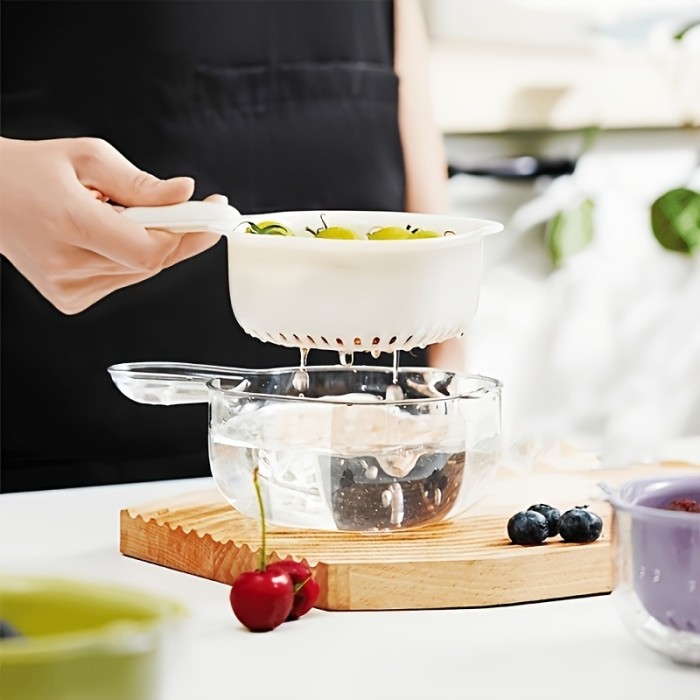 2pcs Duck-bill Dopamine Cute Handle Drain Basket Water Filter Double 2-in-1 Thickened Washing Basket Wash Fruit Household