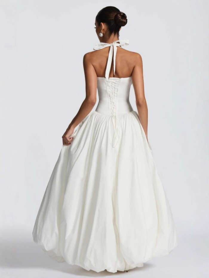 ✨Cocktail & Dating Halter Neck Ruched Bust Bubble Hem Maxi Dress💖
