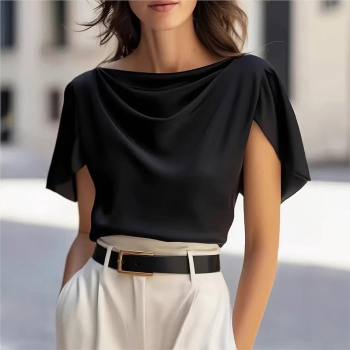 ✨Office & Evening Satin Cowl Neck Short Sleeve Blouse✨