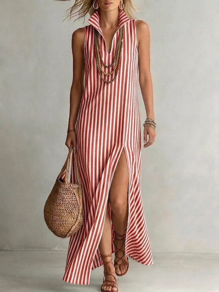 ✨Daily & Beach Boho Striped V-neck Sleeveless Maxi Dress🌻