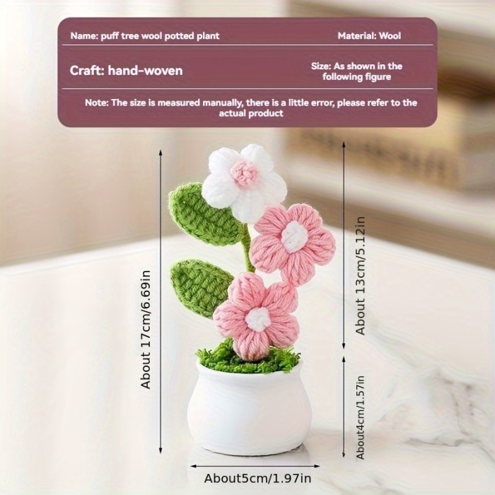 Hand-crocheted Artificial Flowers, Three-dimensional Potted Plant-style Finished Knitted Simulated Flowers, Bouquet Gifts for Valentine's Day, Thanksgiving, Mother's Day, and Graduation Season