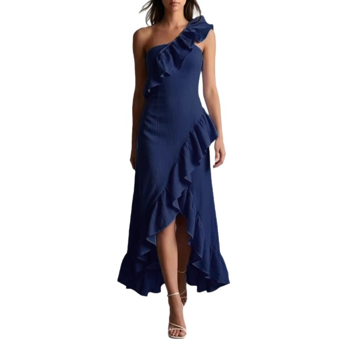 ✨Party & Daily Slant Neck Off Shoulder Ruffle Pleated Elegant Dress💃