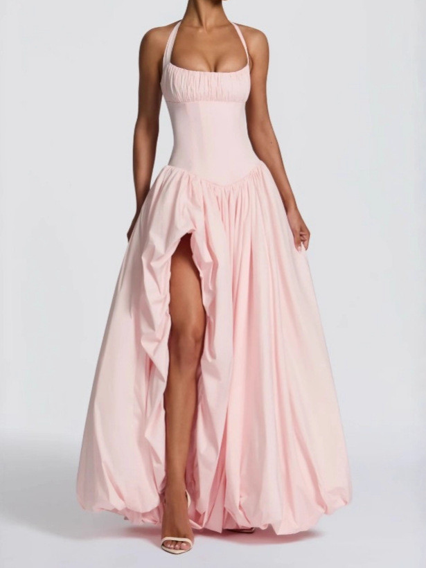 ✨Cocktail & Dating Halter Neck Ruched Bust Bubble Hem Maxi Dress💖