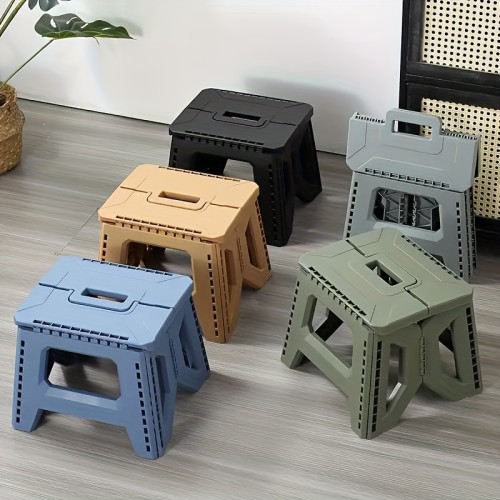 Heavy-Duty Thickened Portable Folding Stool with Handle - 1 Pack Square Plastic Collapsible Stool for Indoor, Gatherings, Picnic, Fishing | Durable PP, Adult-Supporting up to 330lbs, No Electricity or Batteries Needed