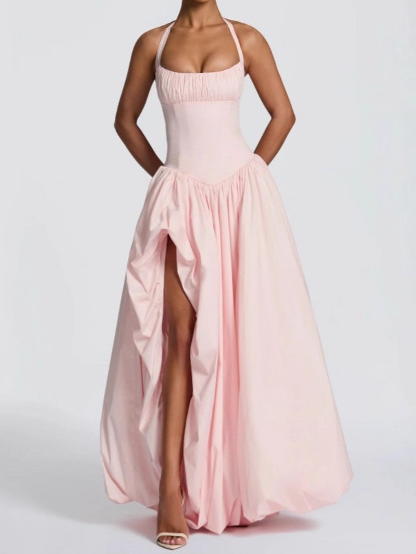 ✨Cocktail & Dating Halter Neck Ruched Bust Bubble Hem Maxi Dress💖