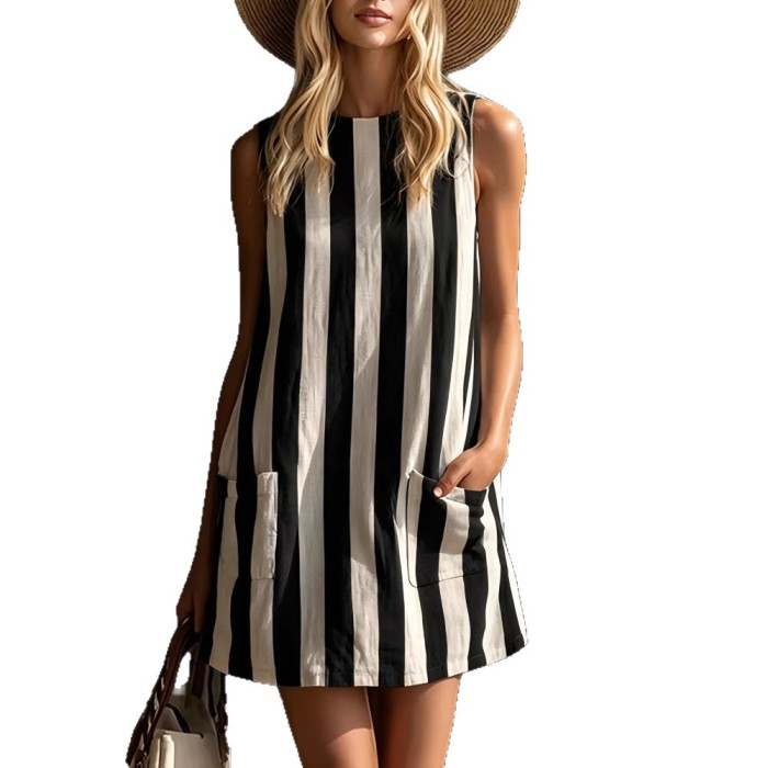 ✨Daily & Leisure Retro Striped Round Neck Sleeveless Mini Dress🌿