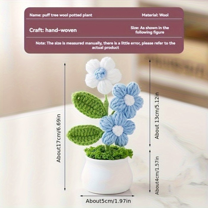 Hand-crocheted Artificial Flowers, Three-dimensional Potted Plant-style Finished Knitted Simulated Flowers, Bouquet Gifts for Valentine's Day, Thanksgiving, Mother's Day, and Graduation Season