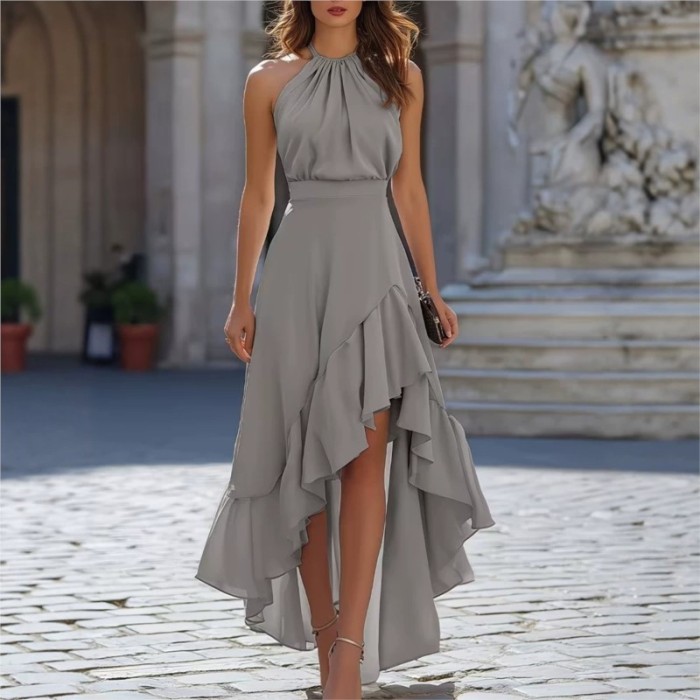 ✨Daily & Party Halter Neck Ruffle Irregular Slim Dress🌼