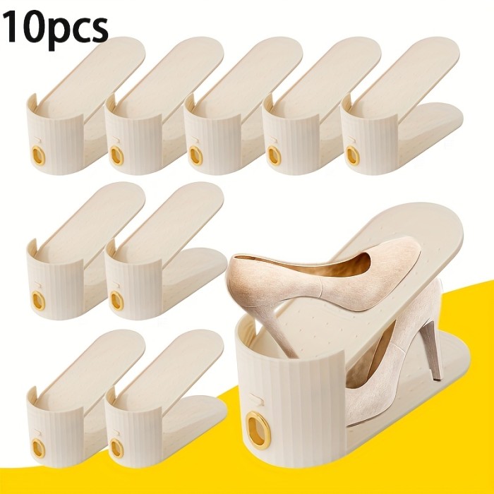 ✨Home & Dorm 10-Grid Vertical Stripe Golden Ring Shoe Rack🏠