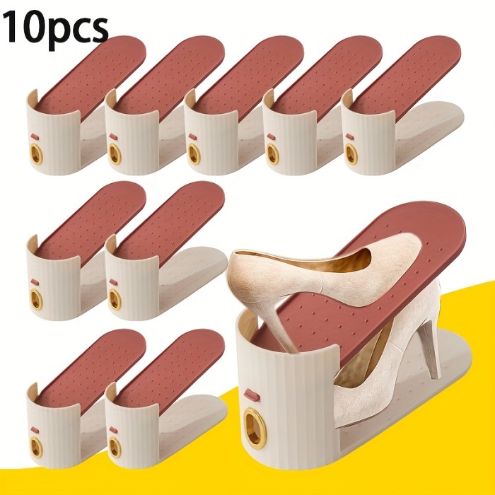 ✨Home & Dorm 10-Grid Vertical Stripe Golden Ring Shoe Rack🏠
