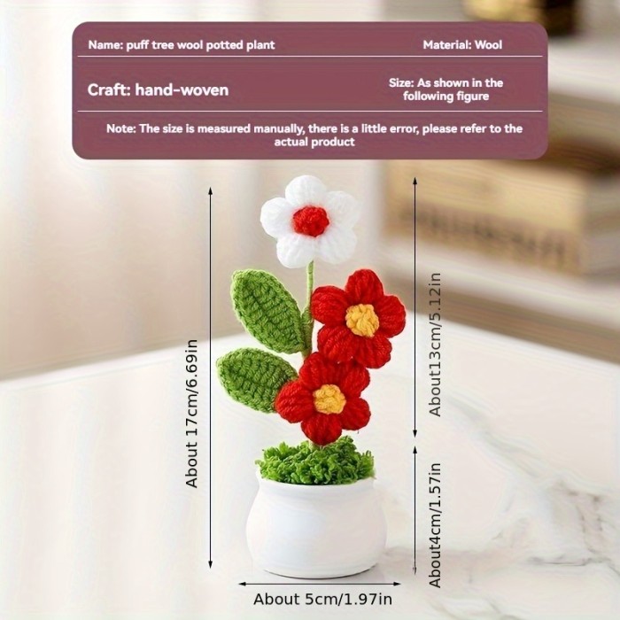 Hand-crocheted Artificial Flowers, Three-dimensional Potted Plant-style Finished Knitted Simulated Flowers, Bouquet Gifts for Valentine's Day, Thanksgiving, Mother's Day, and Graduation Season