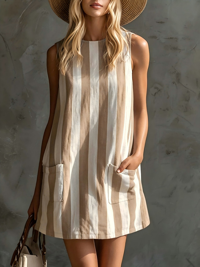 ✨Daily & Leisure Retro Striped Round Neck Sleeveless Mini Dress🌿