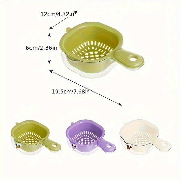 2pcs Duck-bill Dopamine Cute Handle Drain Basket Water Filter Double 2-in-1 Thickened Washing Basket Wash Fruit Household