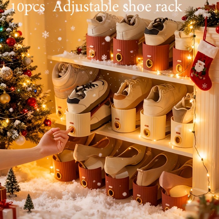 ✨Home & Dorm 10-Grid Vertical Stripe Golden Ring Shoe Rack🏠