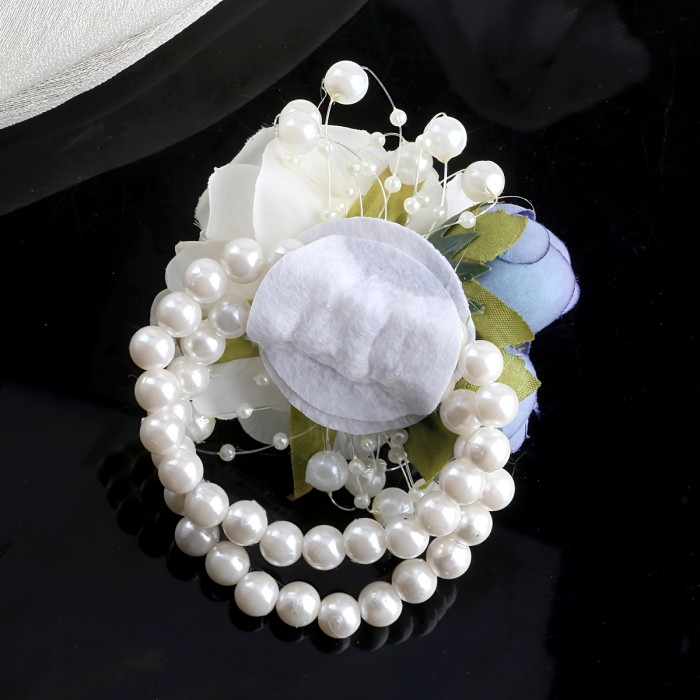 1pc Faux Pink Rose Nude Bride Bridesmaid Elastic Pearl Wrist Flower Wedding Accessory Multicolor SW102