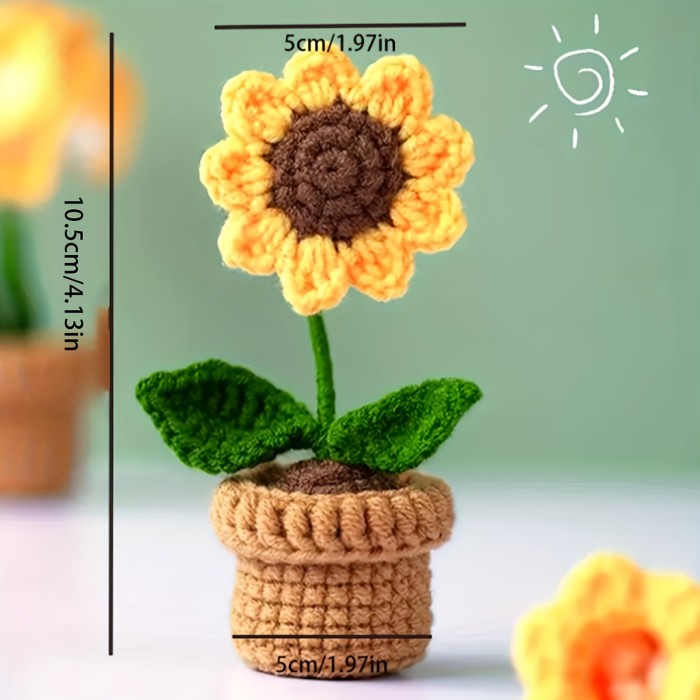 1pc Hand-Knitted Artificial Simulation Potted Plant, Crocheted Yarn Artificial Flower Decoration, Suitable for Mother's Day, Anniversaries, Birthdays, Valentine's Day Gifts, and as a Home or Office Desk Decoration for Mom, Friends, or Girlfriend