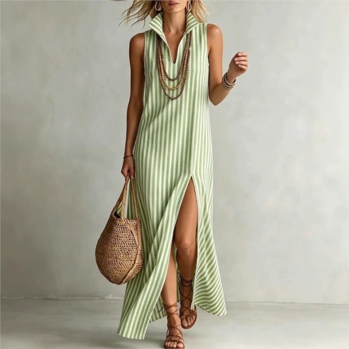 ✨Daily & Beach Boho Striped V-neck Sleeveless Maxi Dress🌻
