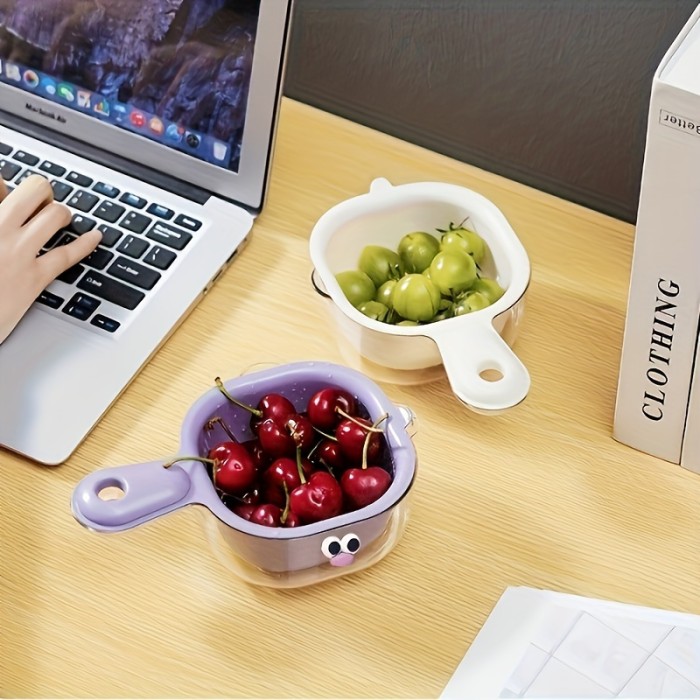 2pcs Duck-bill Dopamine Cute Handle Drain Basket Water Filter Double 2-in-1 Thickened Washing Basket Wash Fruit Household