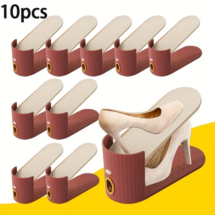 ✨Home & Dorm 10-Grid Vertical Stripe Golden Ring Shoe Rack🏠