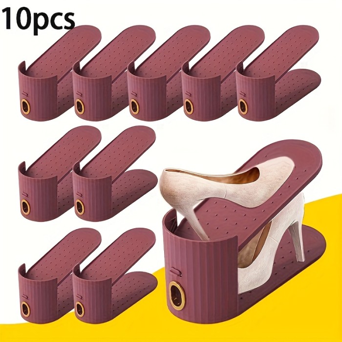 ✨Home & Dorm 10-Grid Vertical Stripe Golden Ring Shoe Rack🏠