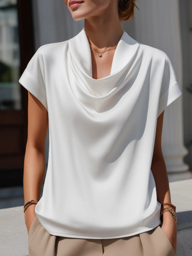 ✨Daily & Vacation Boho White Swing Collar Short Sleeve Blouse🤍
