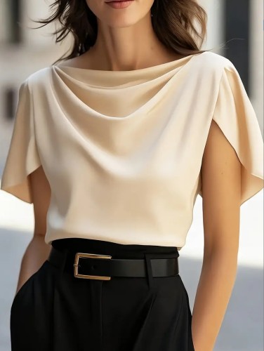 ✨Office & Evening Satin Cowl Neck Short Sleeve Blouse✨
