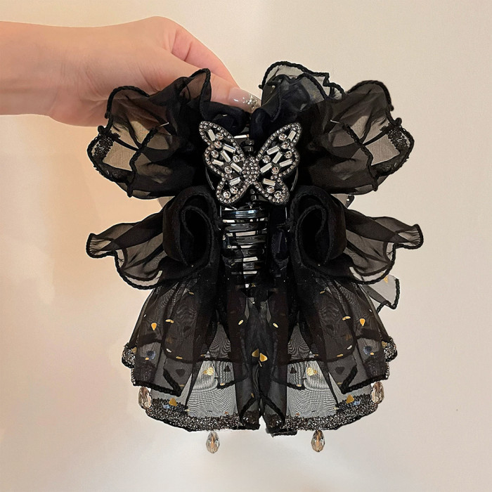 1pc New Rhinestone Mesh Acrylic Hair Claw Clip, Women's Vintage Elegant Shiny Rhinestone Butterfly Mesh Large Hair Clip, Shark Clip, Suitable for Daily and Festival Party Wear