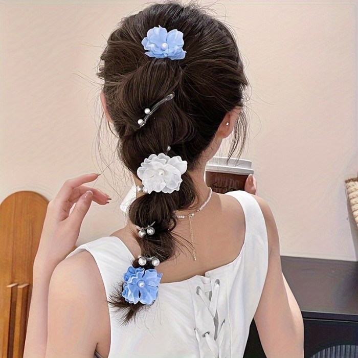 1pc New Colorful Flower Beaded Telephone Cord Hair Tie for Women, Fashionable Bohemian Style Flower Telephone Cord Braided Hair Rope Suitable for Daily Wear And Beach Vacation, Women'S Fashion Hair Additions