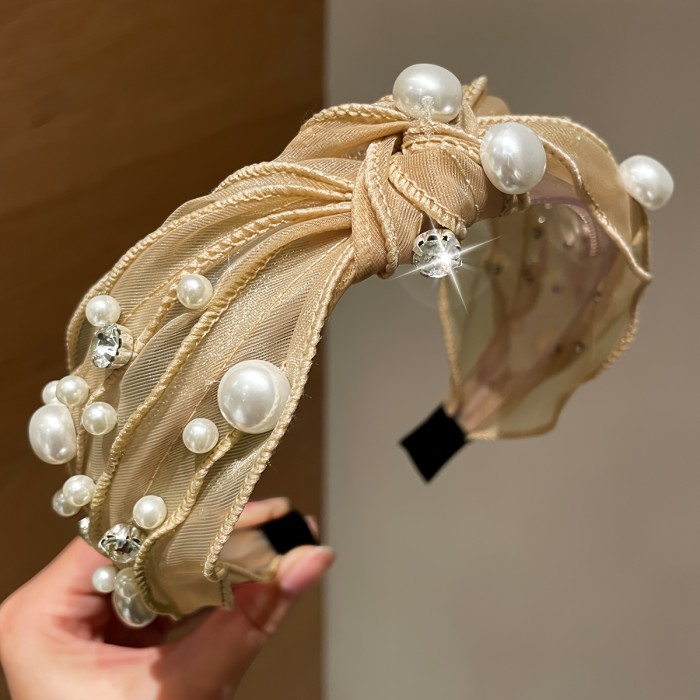 💎Trendy Mesh Headband | Rhinestone & Faux Pearl Hair Hoop for Daily Wear