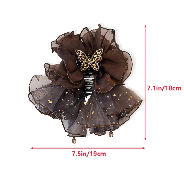 1pc New Rhinestone Mesh Acrylic Hair Claw Clip, Women's Vintage Elegant Shiny Rhinestone Butterfly Mesh Large Hair Clip, Shark Clip, Suitable for Daily and Festival Party Wear