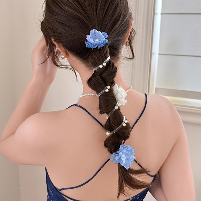 1pc New Colorful Flower Beaded Telephone Cord Hair Tie for Women, Fashionable Bohemian Style Flower Telephone Cord Braided Hair Rope Suitable for Daily Wear And Beach Vacation, Women'S Fashion Hair Additions