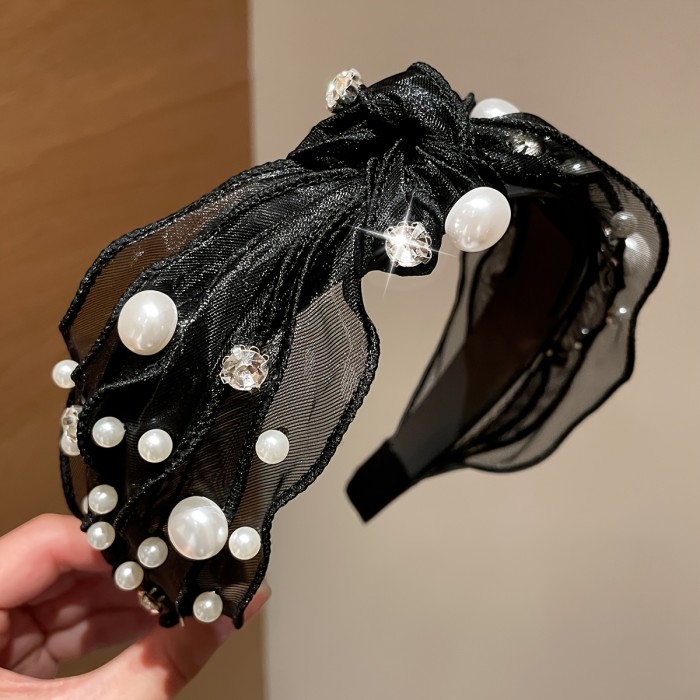 💎Trendy Mesh Headband | Rhinestone & Faux Pearl Hair Hoop for Daily Wear