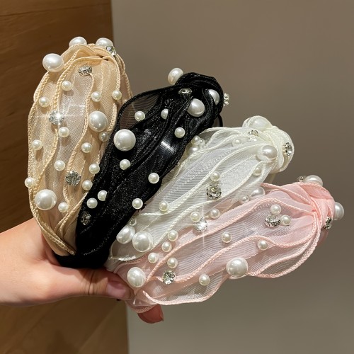 💎Trendy Mesh Headband | Rhinestone & Faux Pearl Hair Hoop for Daily Wear