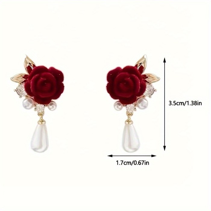 ✨Wedding & Party Burgundy Rose Pearl Earrings🌹