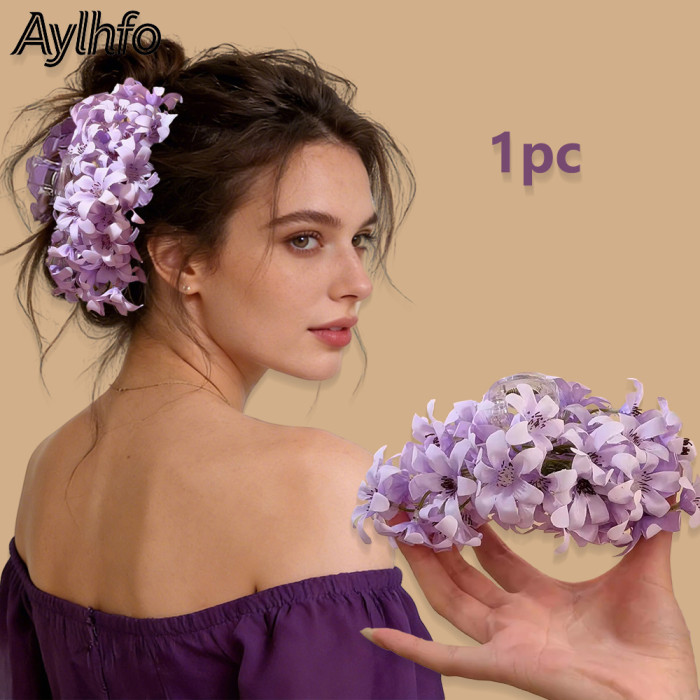 1pc Aylhfo Spring\u002FSummer New 4.3In\u002F11Cm Large Simulation Flower Hair Claw Clip, Women'S Fashion Hawaiian Style Flower Hair Bun Clip, Women'S Wedding White Flower Decoration Headwear, Suitable for Daily And Beach Vacation, Wedding Party Wear