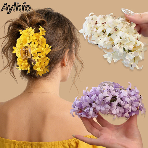 1pc Aylhfo Spring\u002FSummer New 4.3In\u002F11Cm Large Simulation Flower Hair Claw Clip, Women'S Fashion Hawaiian Style Flower Hair Bun Clip, Women'S Wedding White Flower Decoration Headwear, Suitable for Daily And Beach Vacation, Wedding Party Wear