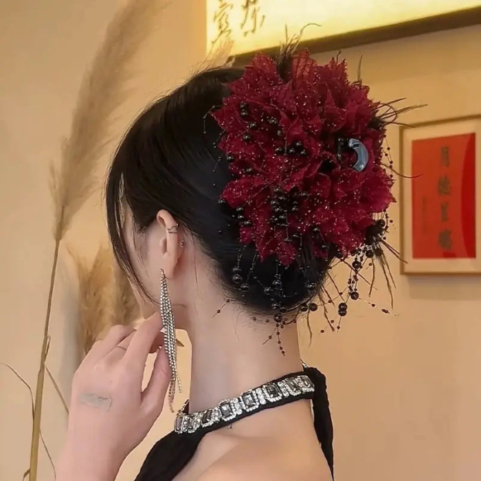 🌸Trendy Flower Hair Clip | Peony Tassel Sequin Barrette for Daily Wear
