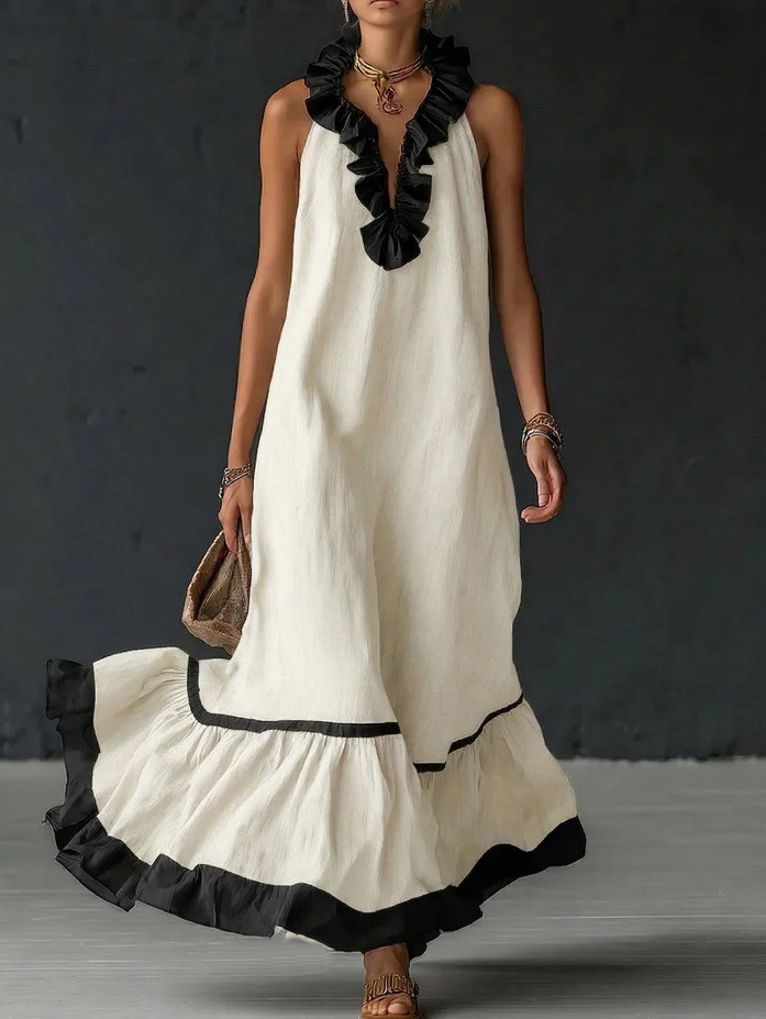 ✨Beach & Vacation Contrast Color Sleeveless Maxi Dress🌴