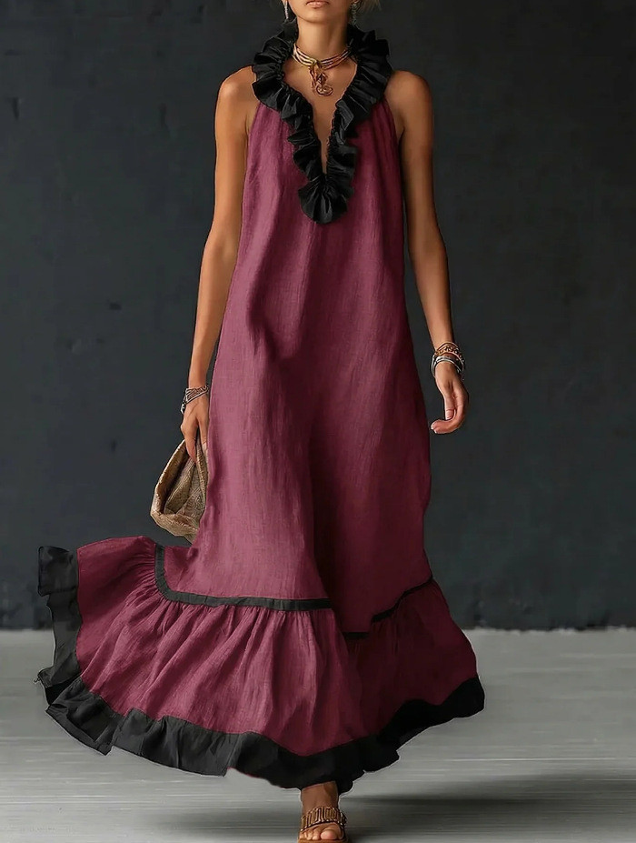✨Beach & Vacation Contrast Color Sleeveless Maxi Dress🌴