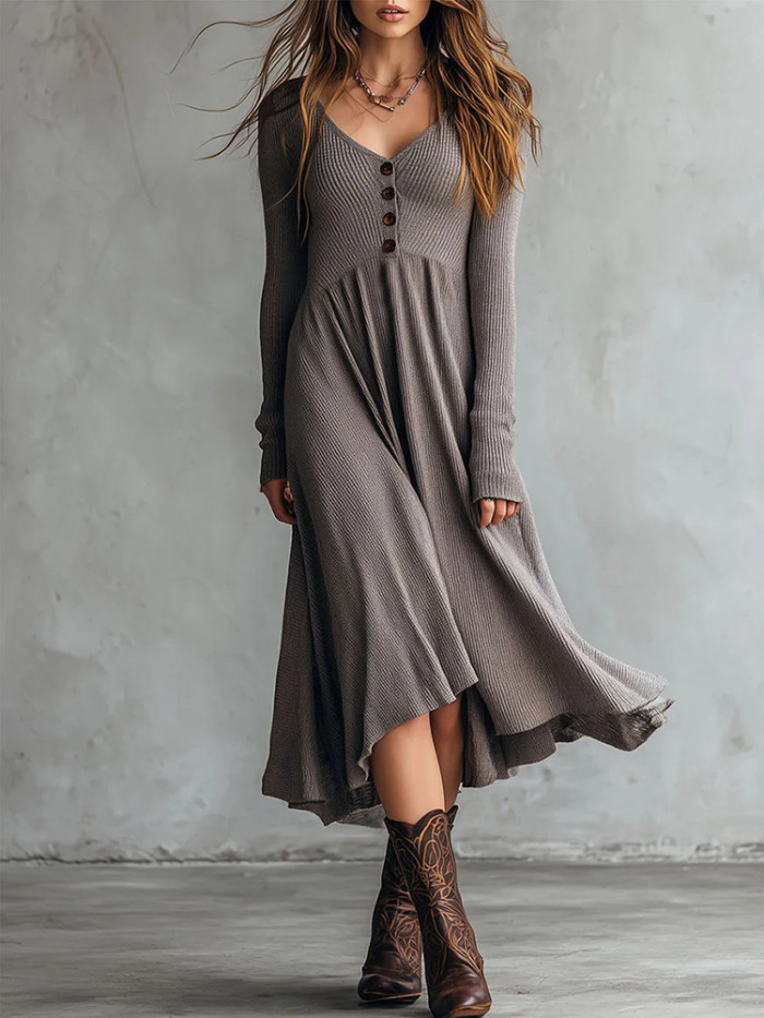 ✨Daily & Casual V-neck Long Sleeve Dress🍁