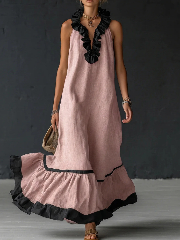 ✨Beach & Vacation Contrast Color Sleeveless Maxi Dress🌴