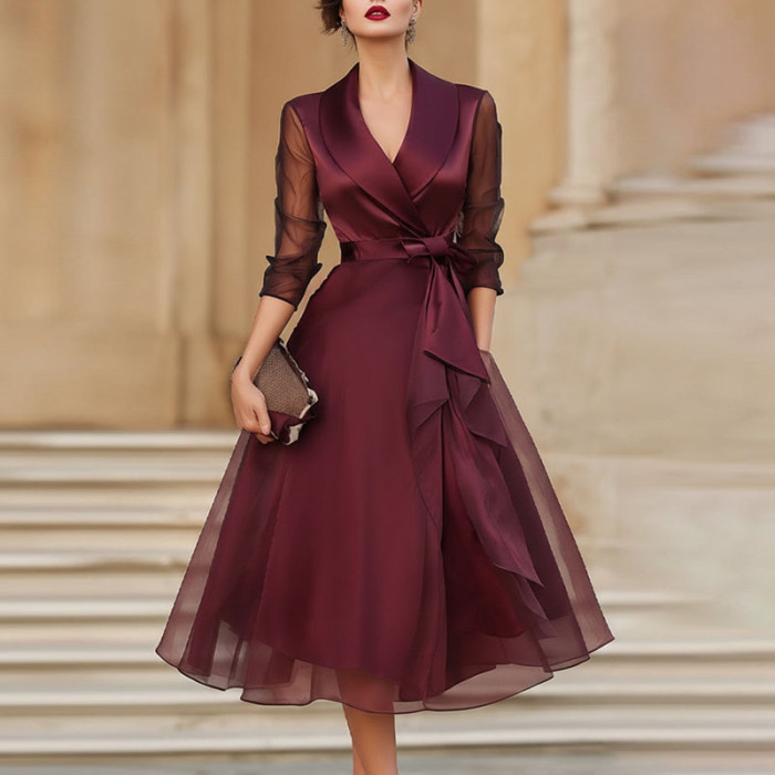 ✨Office & Party Notched Collar Satin Dress✨